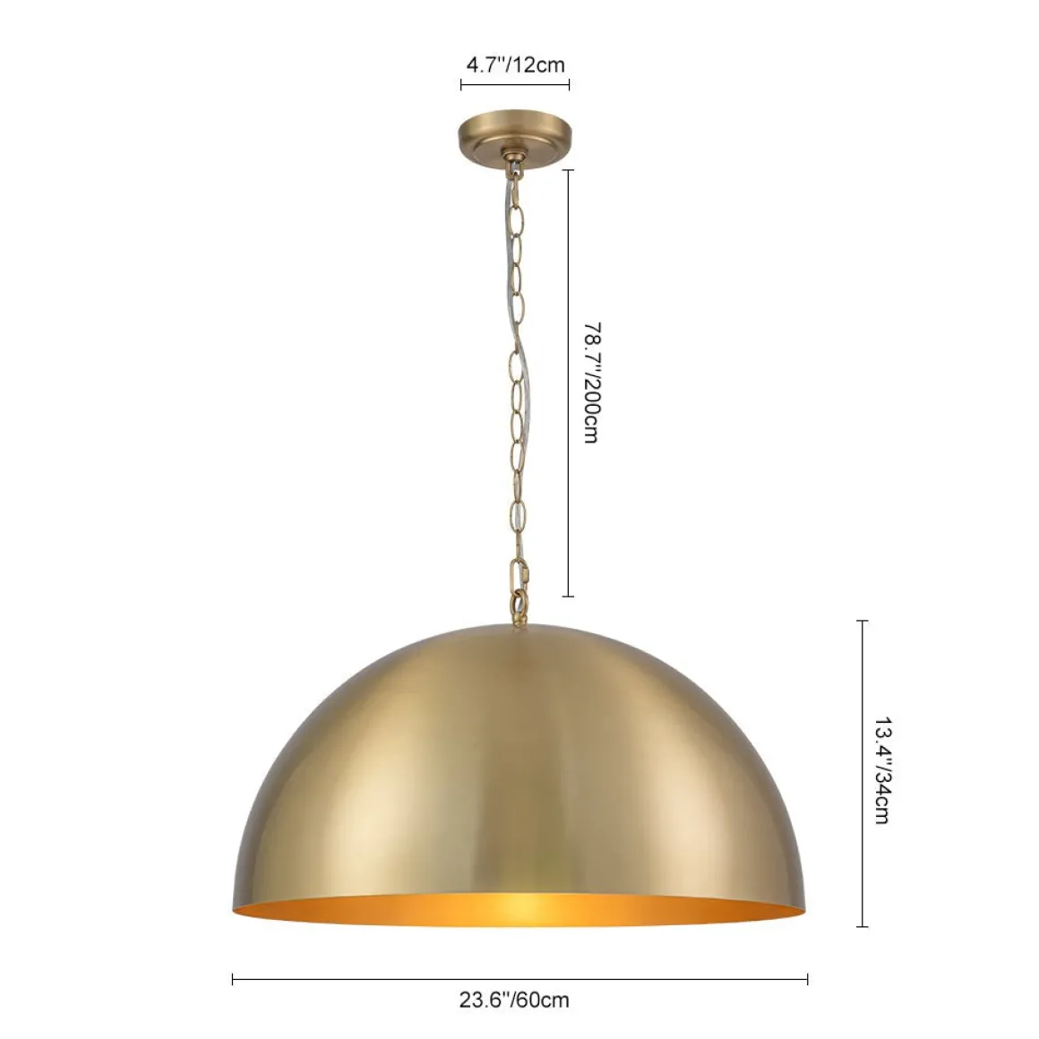 Luxe Oversized Brushed Brass Iron Large Dome Pendant Light