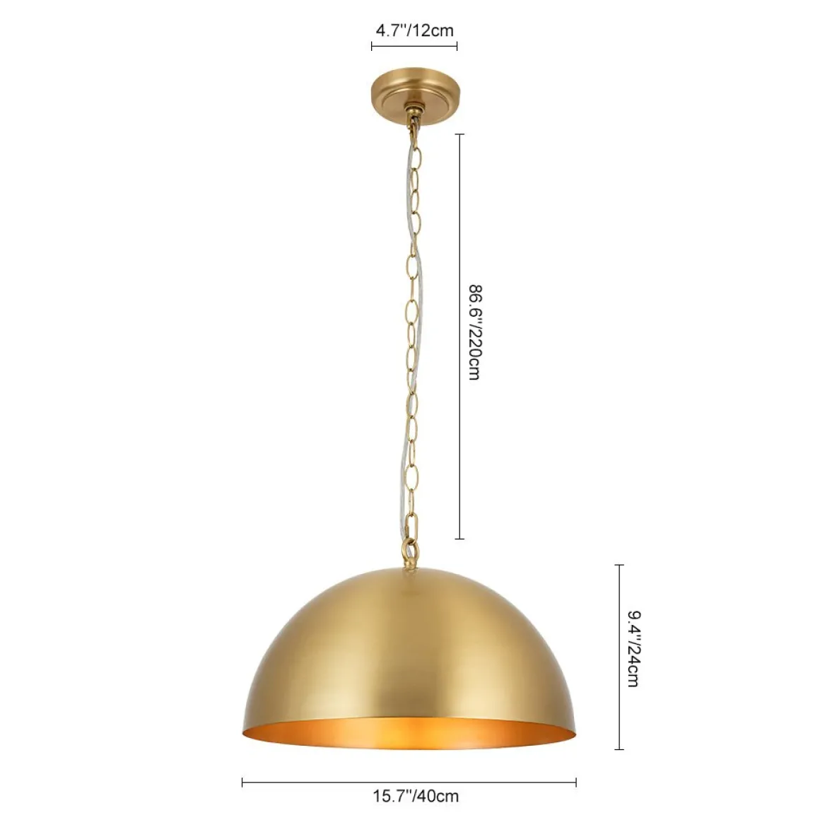 Luxe Oversized Brushed Brass Iron Large Dome Pendant Light