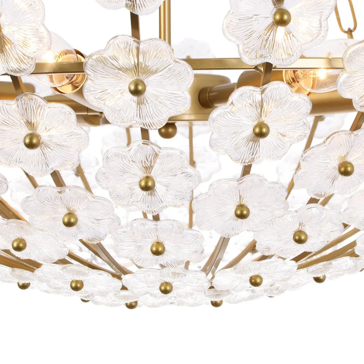 Luxe Sculpture Bloom Glass Floral Brass Basket Chandelier