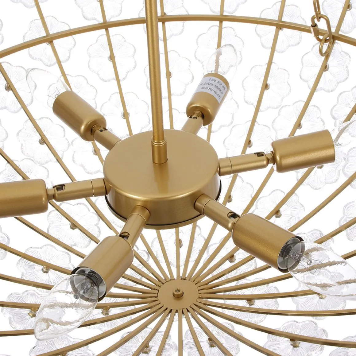 Luxe Sculpture Bloom Glass Floral Brass Basket Chandelier