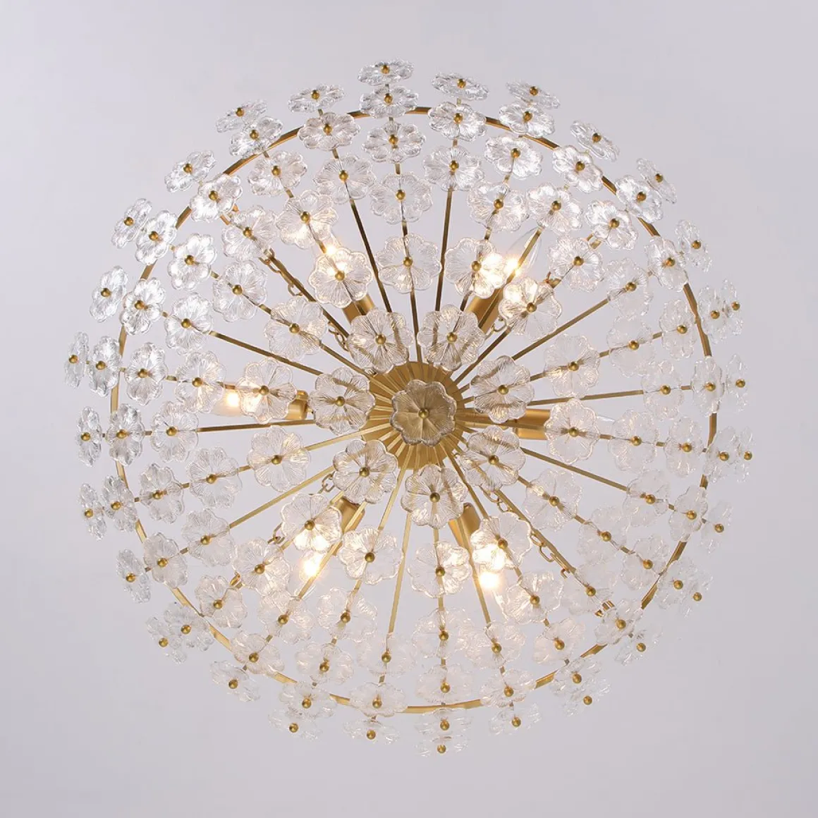 Luxe Sculpture Bloom Glass Floral Brass Basket Chandelier
