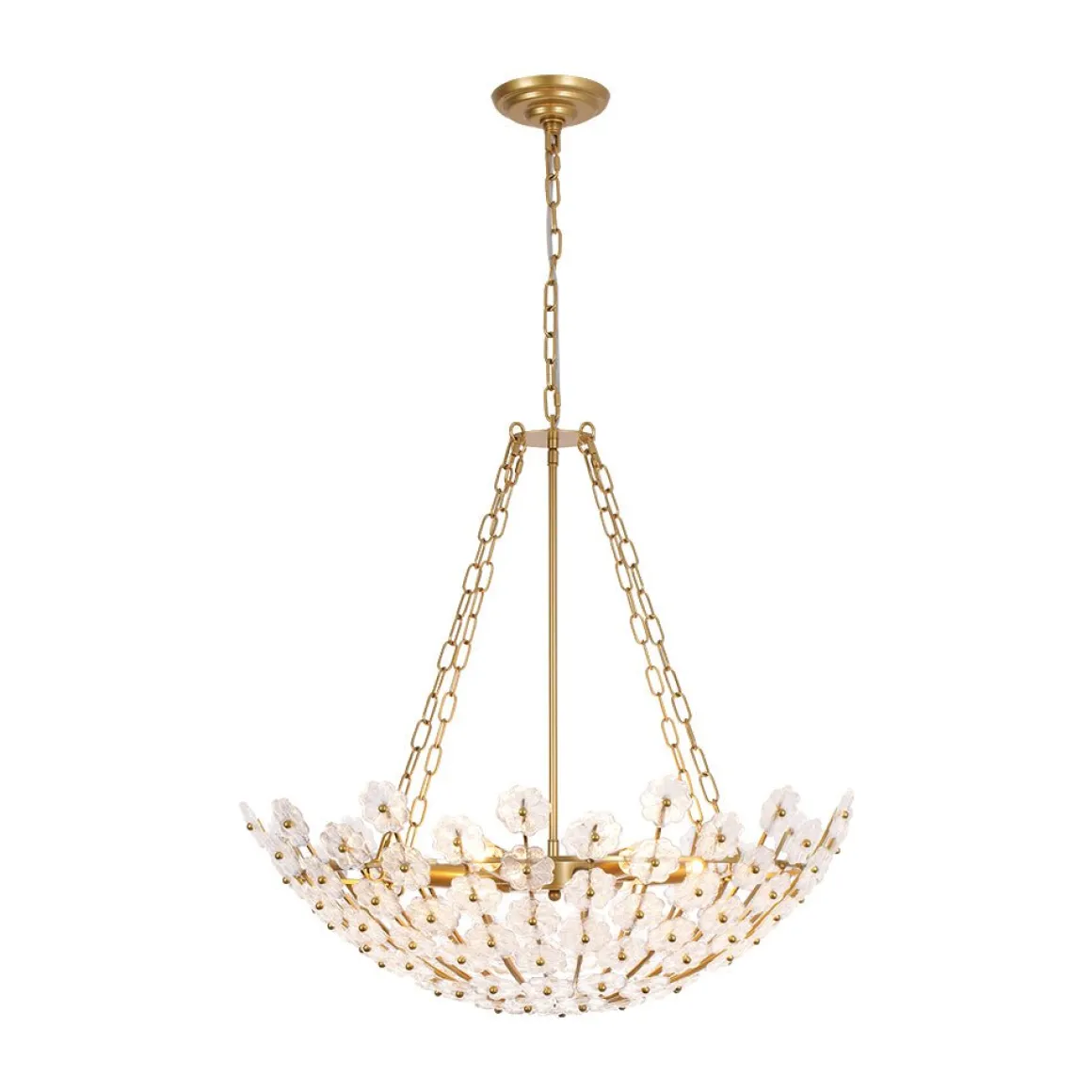 Luxe Sculpture Bloom Glass Floral Brass Basket Chandelier
