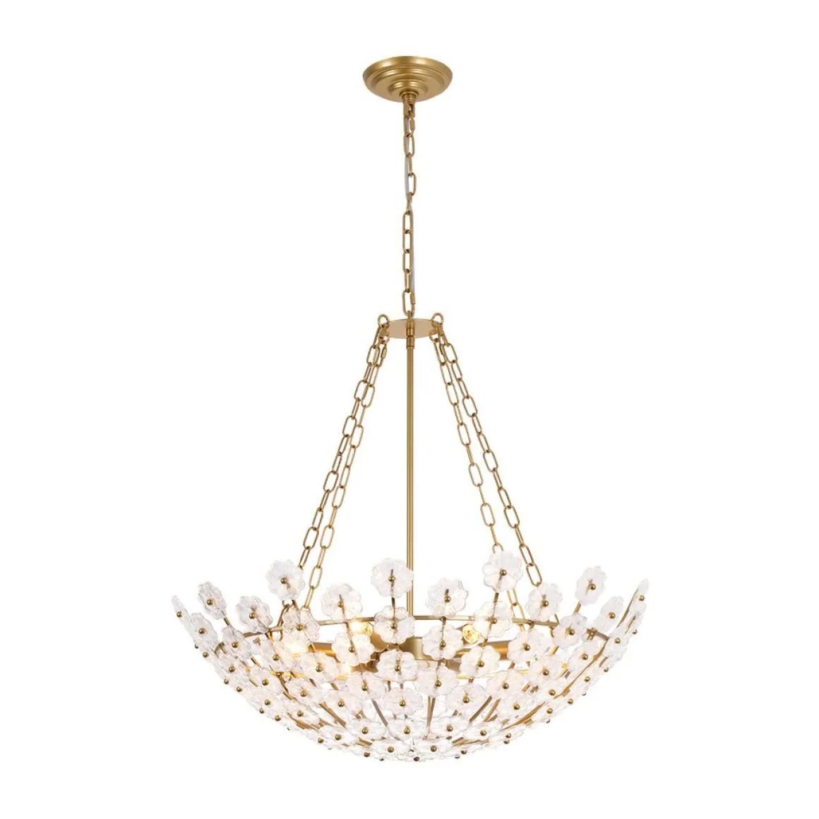 Luxe Sculpture Bloom Glass Floral Brass Basket Chandelier