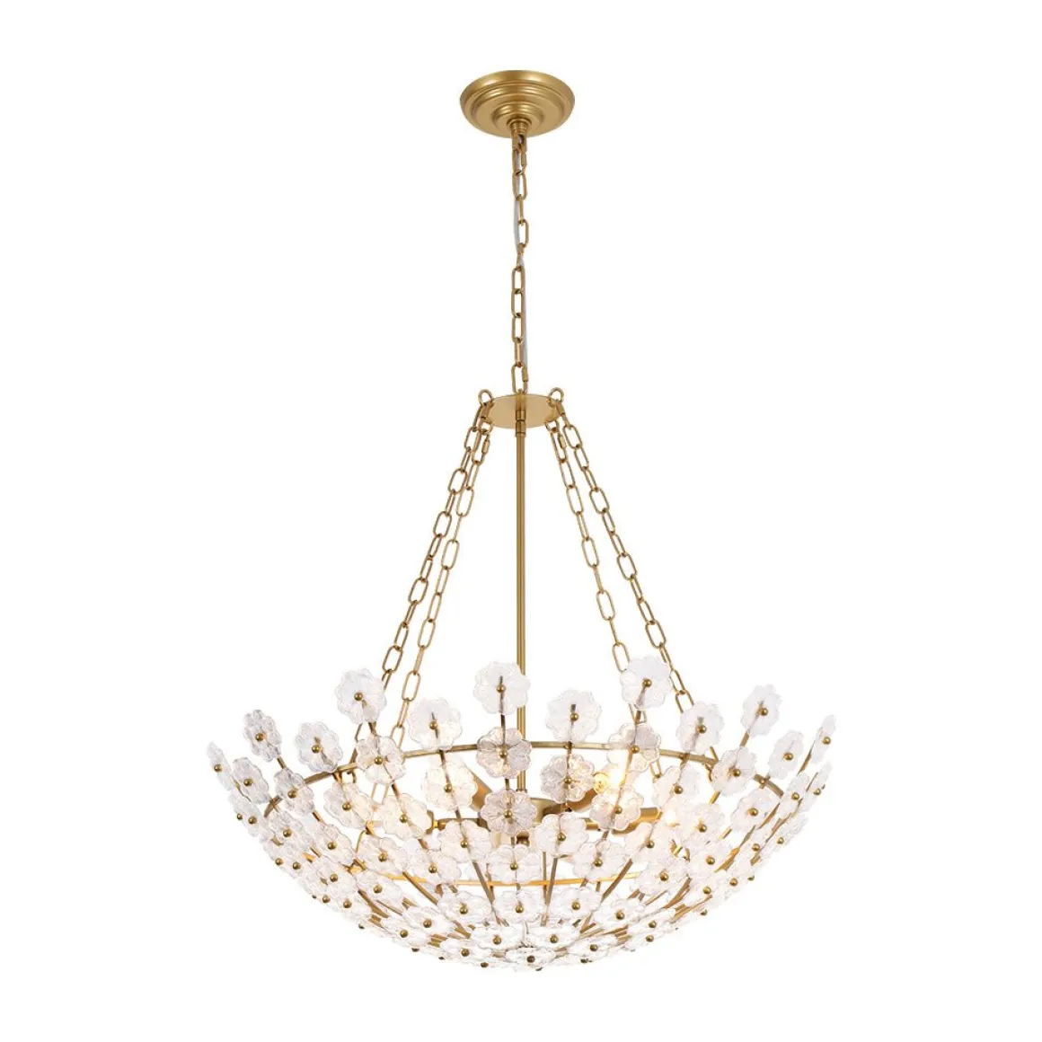Luxe Sculpture Bloom Glass Floral Brass Basket Chandelier