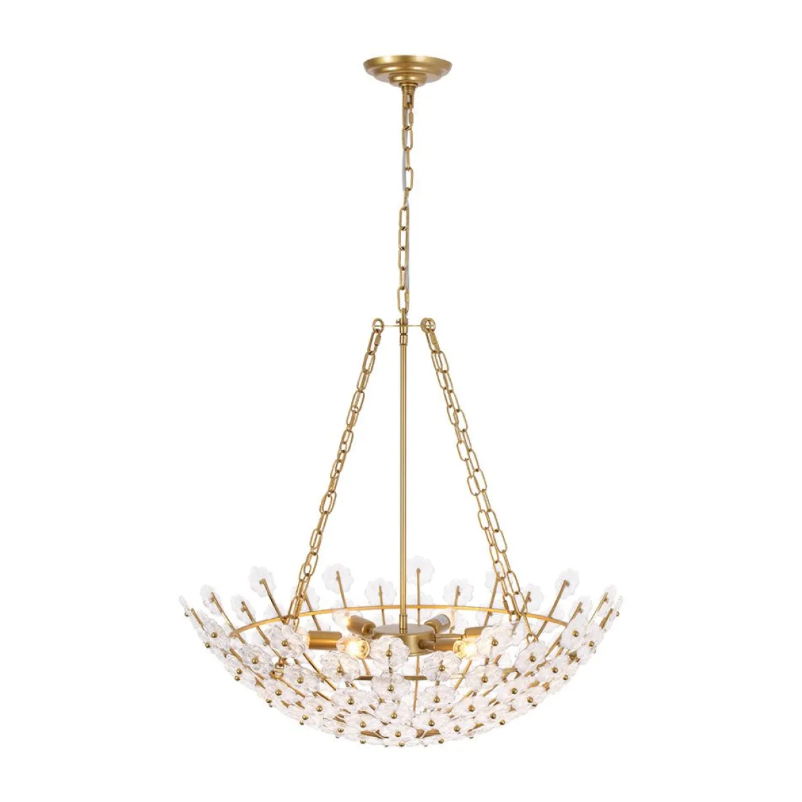 Luxe Sculpture Bloom Glass Floral Brass Basket Chandelier