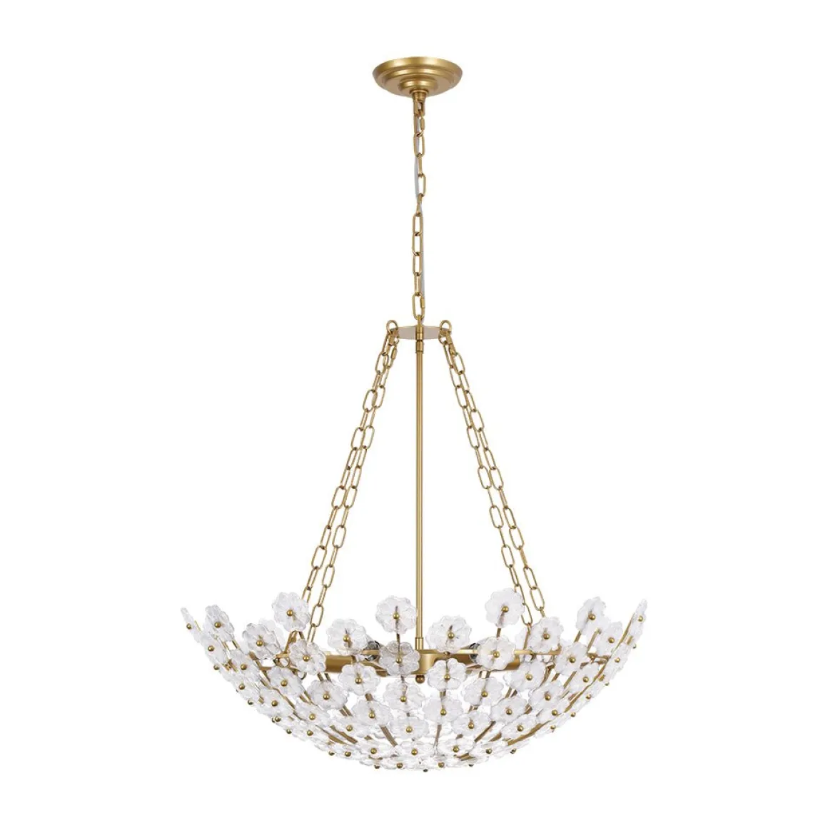 Luxe Sculpture Bloom Glass Floral Brass Basket Chandelier