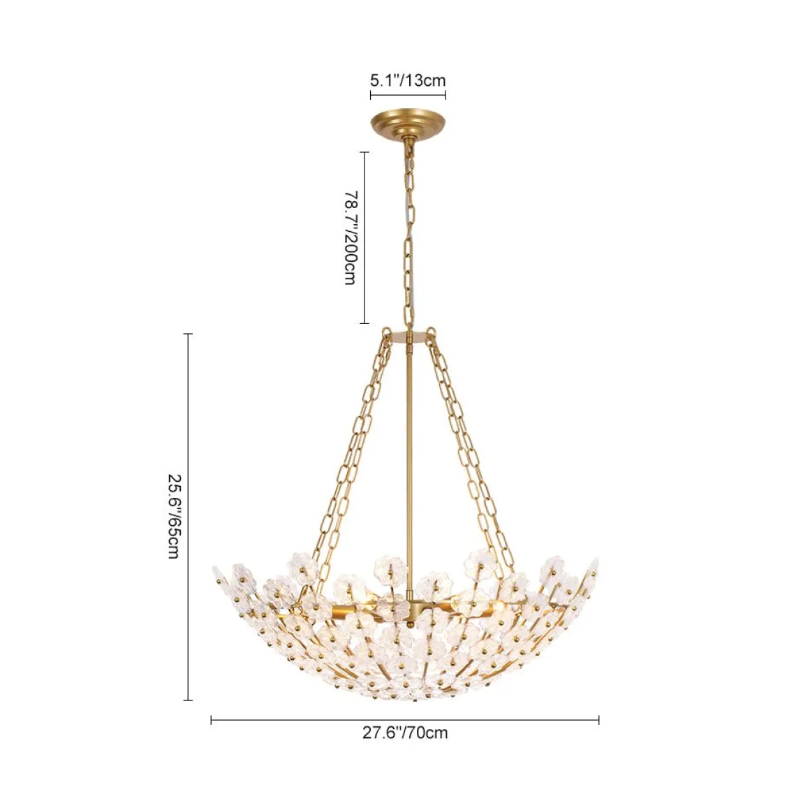 Luxe Sculpture Bloom Glass Floral Brass Basket Chandelier