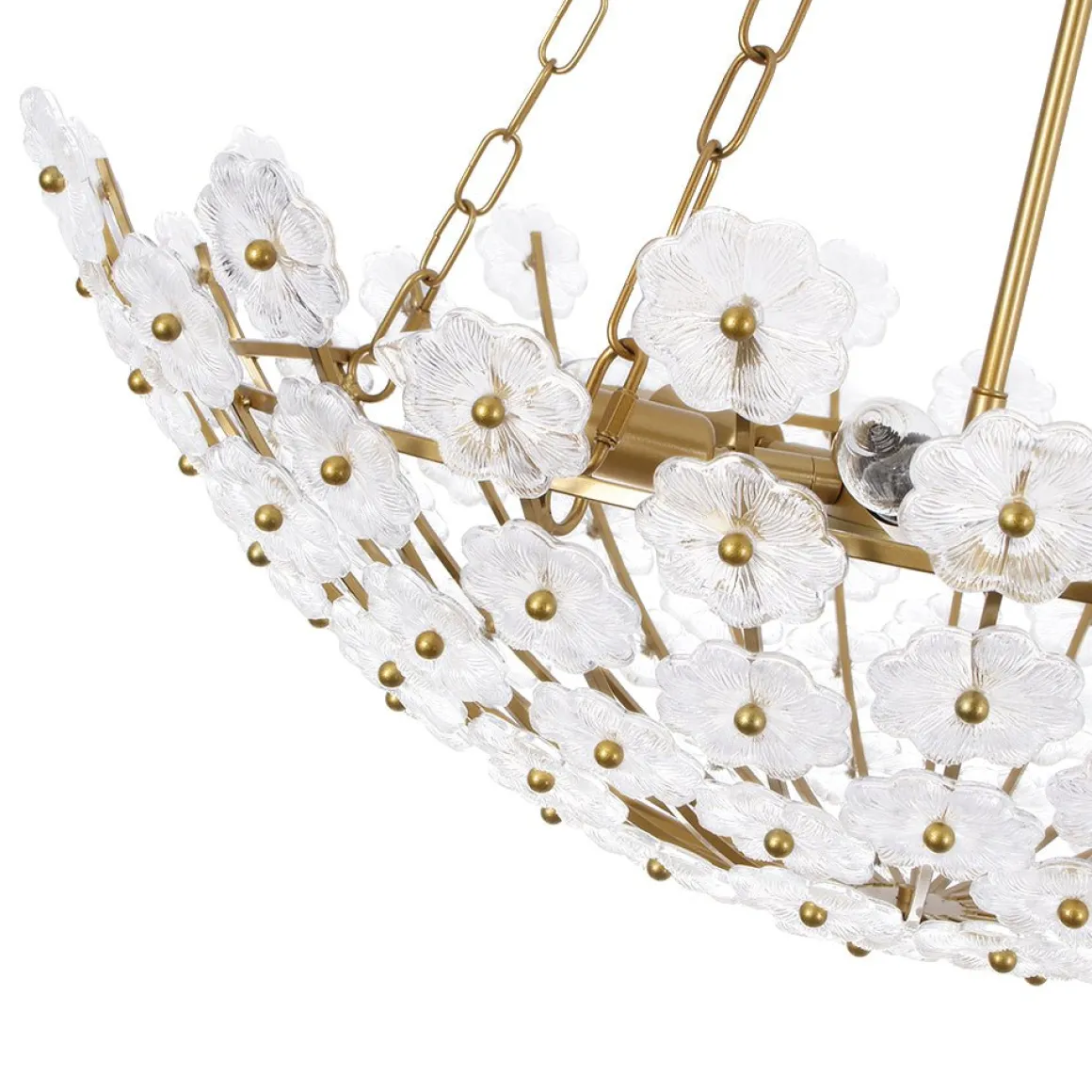 Luxe Sculpture Bloom Glass Floral Brass Basket Chandelier