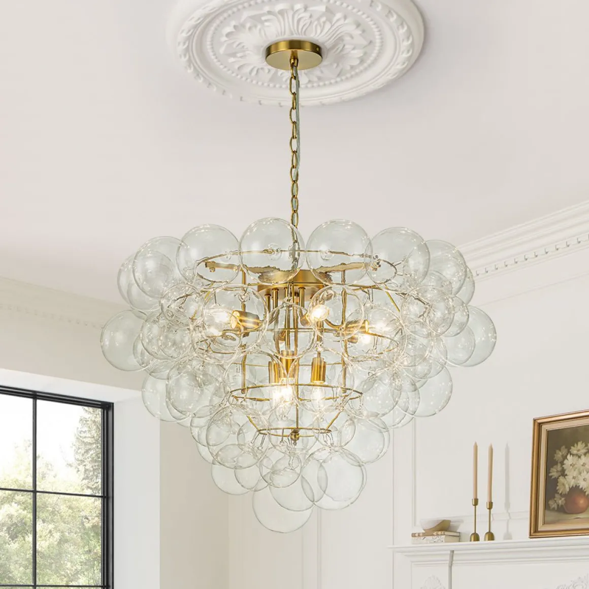 Luxury Brass Cluster Clear Glass Globe Bubble Chandelier