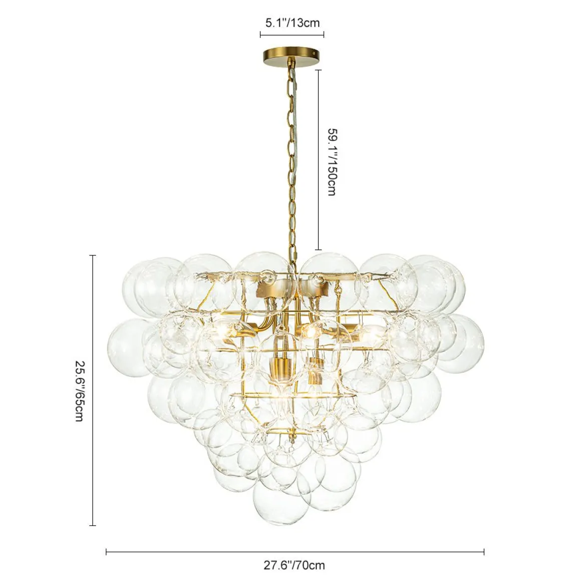 Luxury Brass Cluster Clear Glass Globe Bubble Chandelier