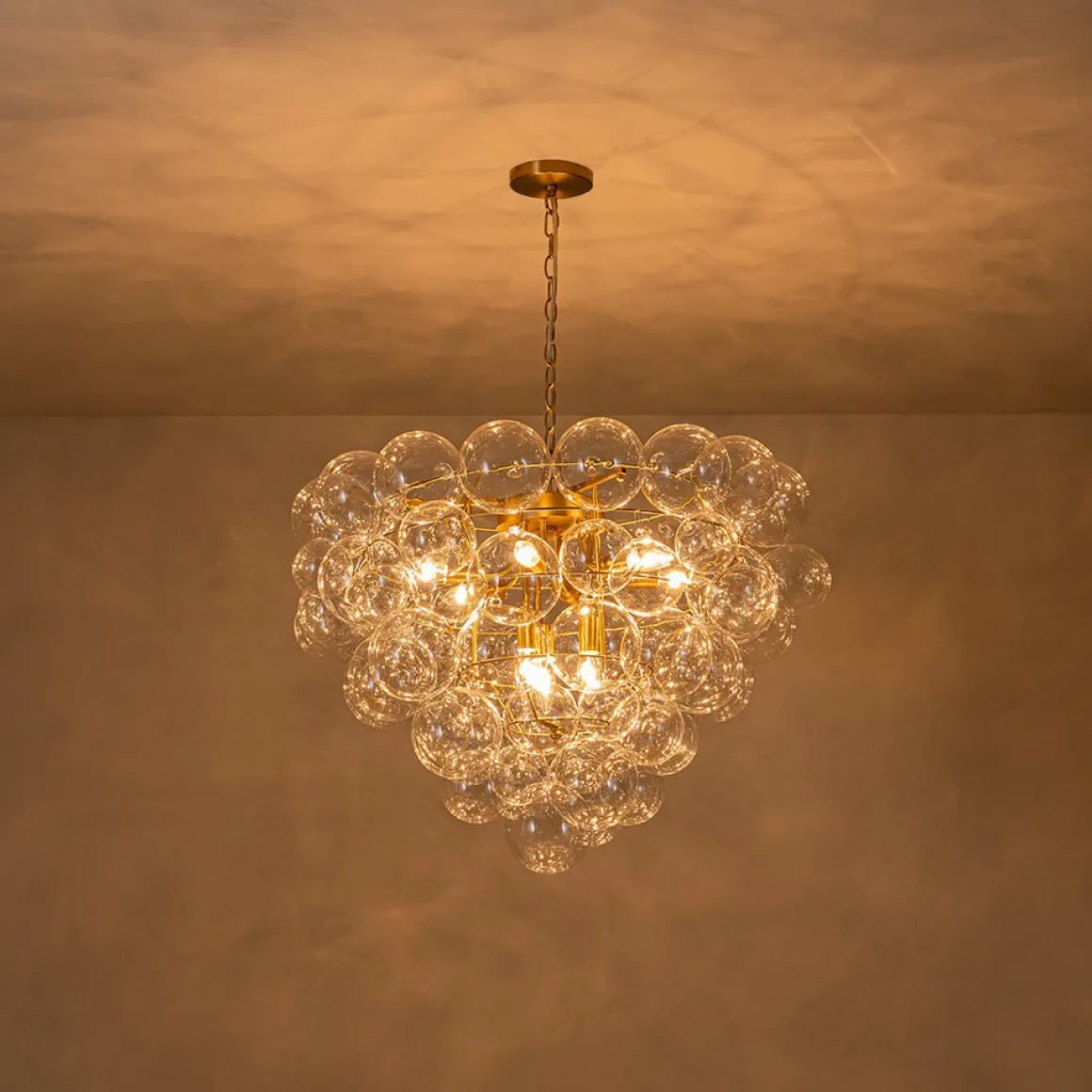Luxury Brass Cluster Clear Glass Globe Bubble Chandelier