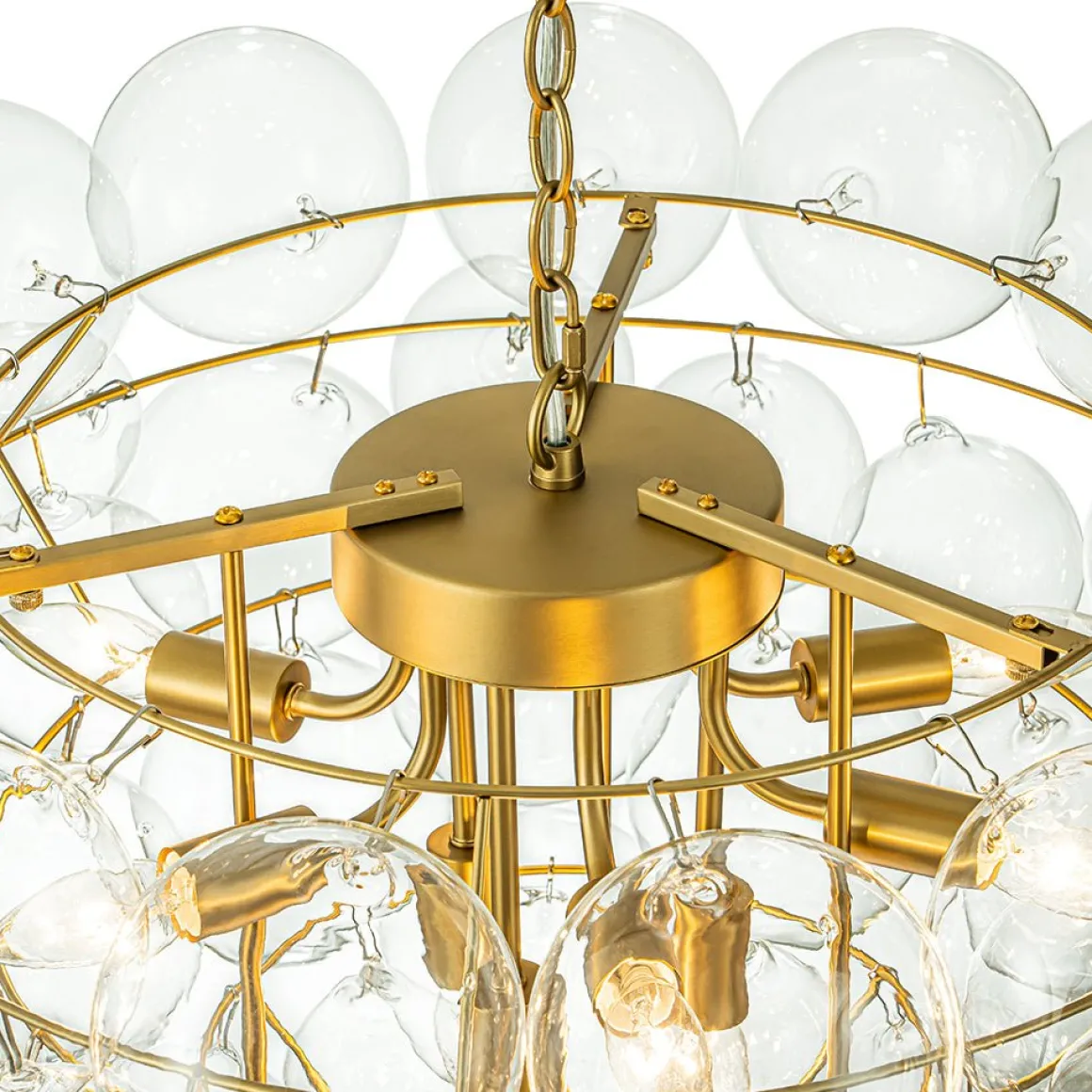 Luxury Brass Cluster Clear Glass Globe Bubble Chandelier