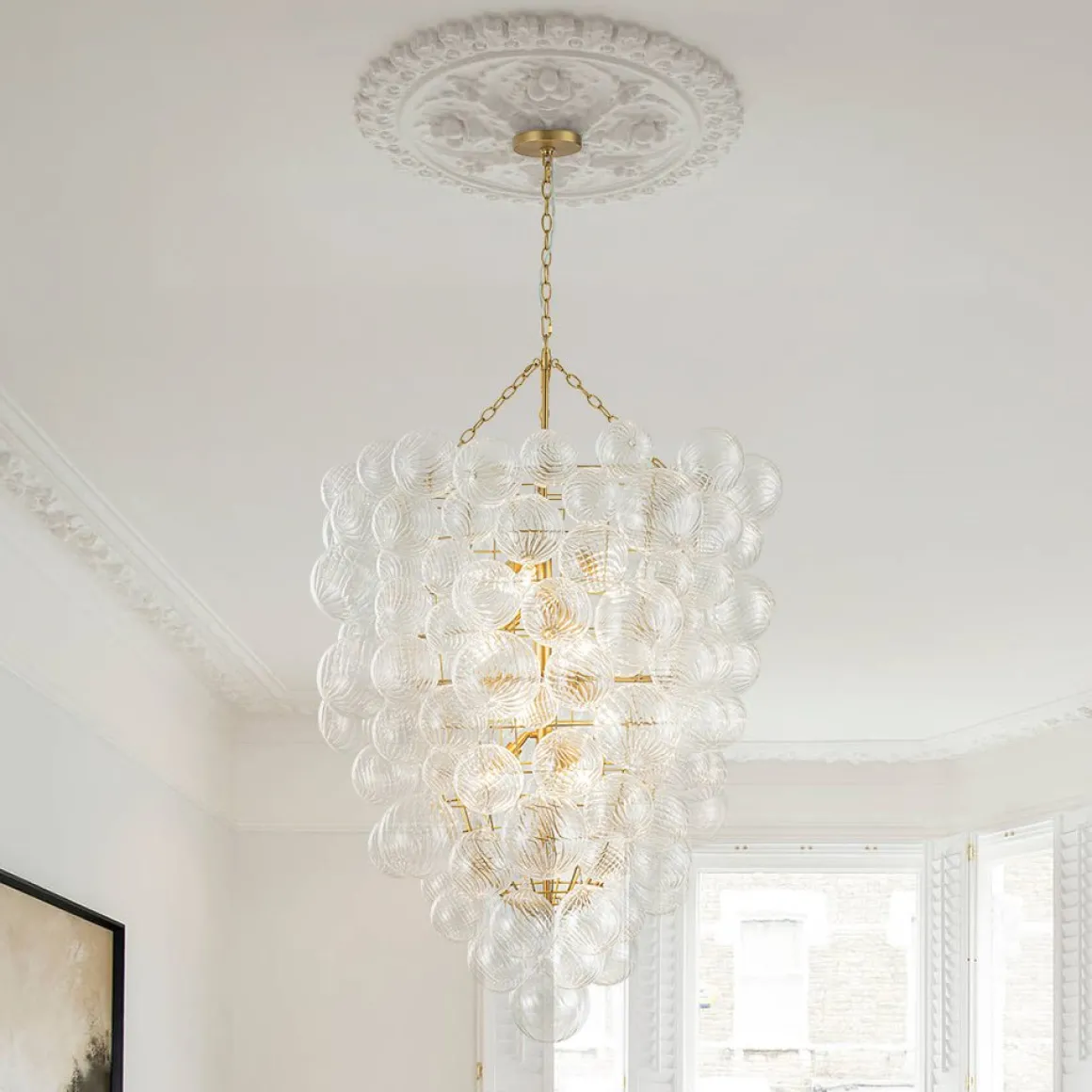 Luxury Cascade Cluster Ribbed Glass Bubble Entry Chandelier