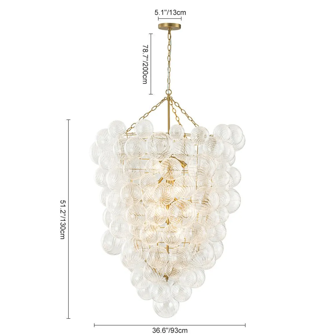 Luxury Cascade Cluster Ribbed Glass Bubble Entry Chandelier