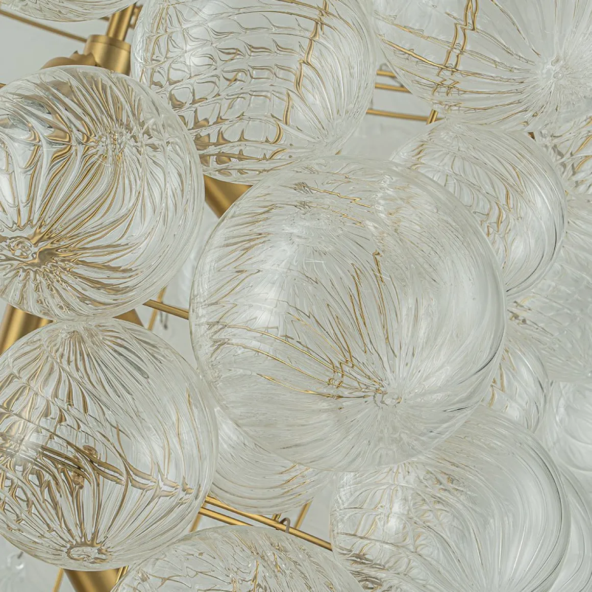 Luxury Cascade Cluster Ribbed Glass Bubble Entry Chandelier