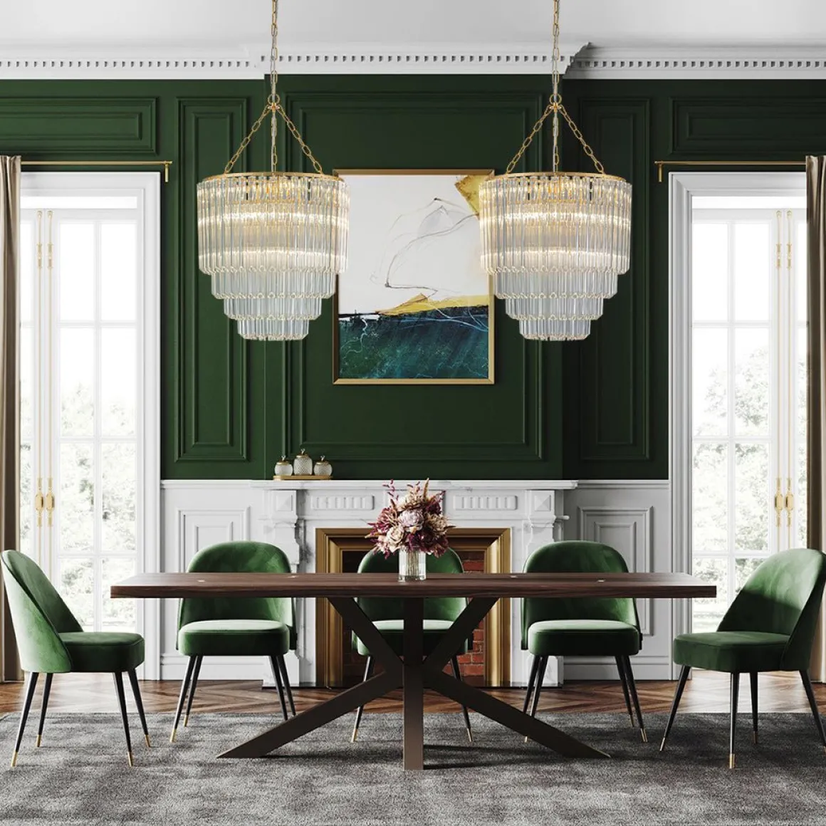 Luxury Cluster Glass Textured Tube Round Tiered Chandelier