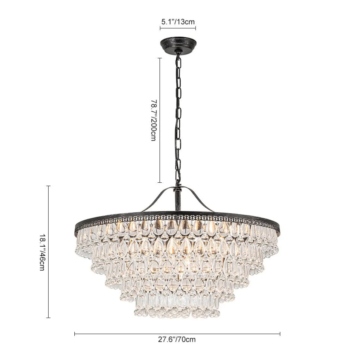 Luxury Glam Tiered Crystal Raindrop Round Chandelier