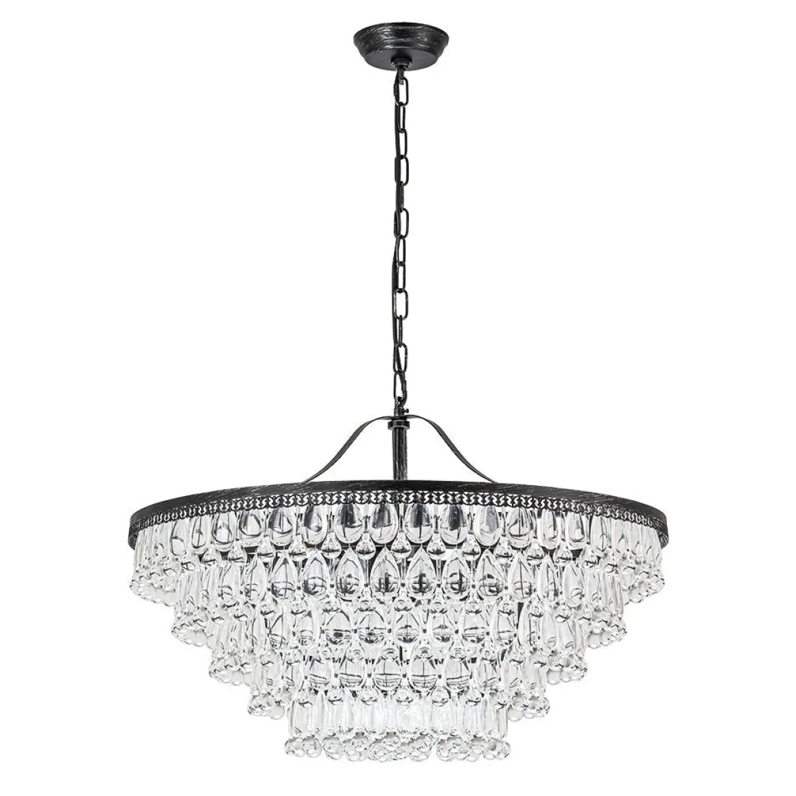 Luxury Glam Tiered Crystal Raindrop Round Chandelier