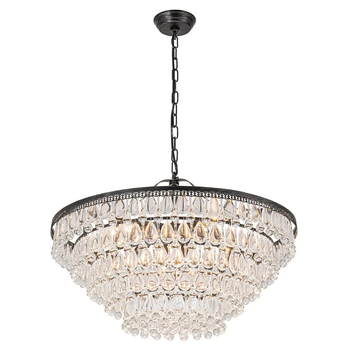 Luxury Glam Tiered Crystal Raindrop Round Chandelier