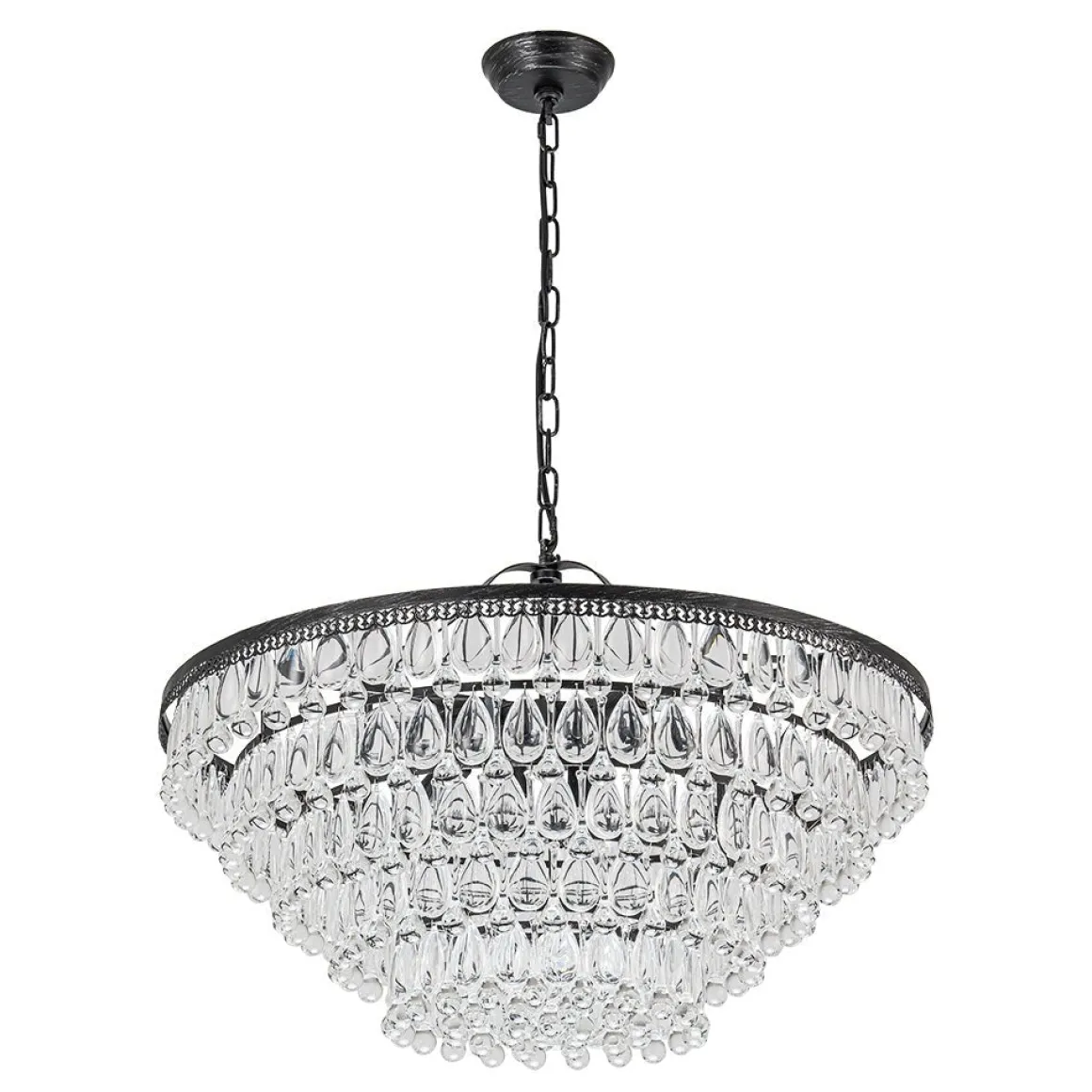Luxury Glam Tiered Crystal Raindrop Round Chandelier