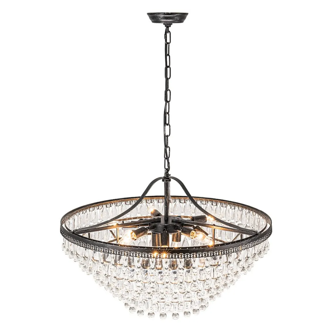 Luxury Glam Tiered Crystal Raindrop Round Chandelier