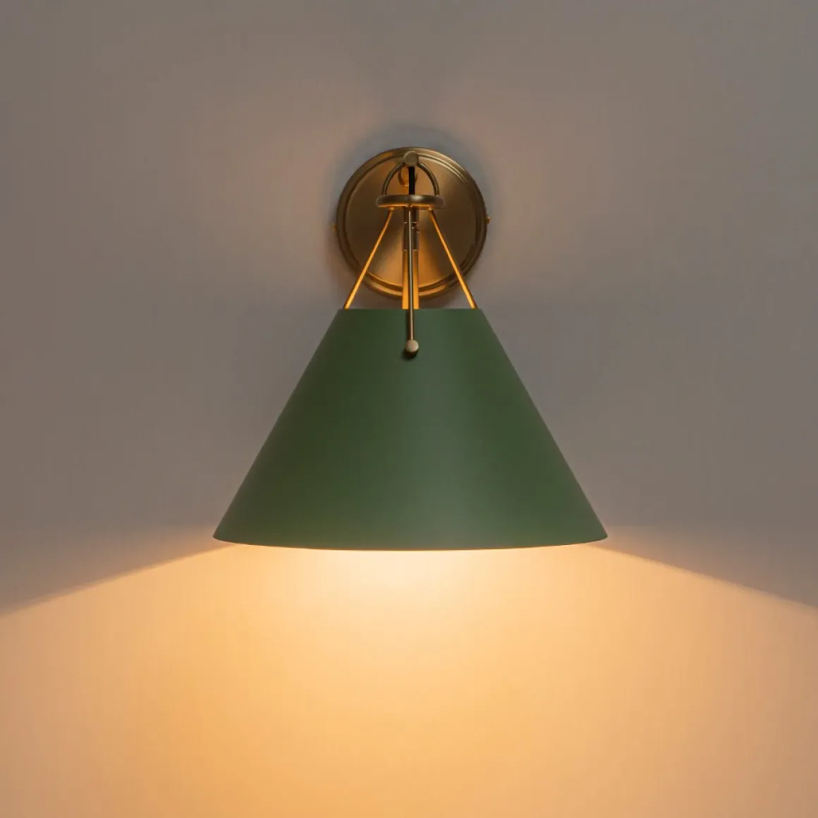 Macaron Brass Green 1-Light Iron Conical Wall Sconce