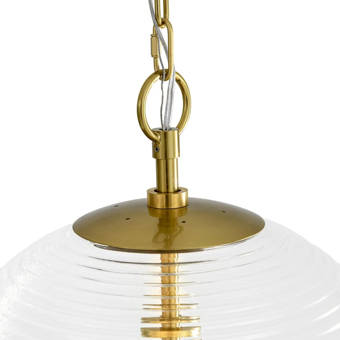 Mid-Century Brass 1-light Clear Reeded Glass Globe Pendant