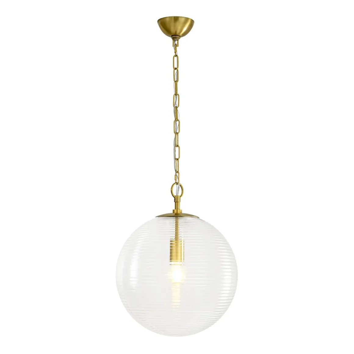 Mid-Century Brass 1-light Clear Reeded Glass Globe Pendant