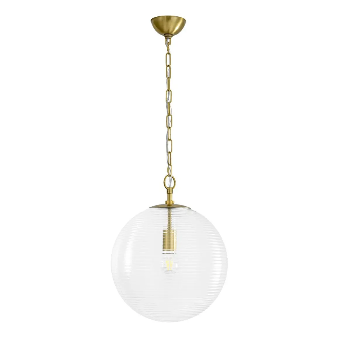 Mid-Century Brass 1-light Clear Reeded Glass Globe Pendant