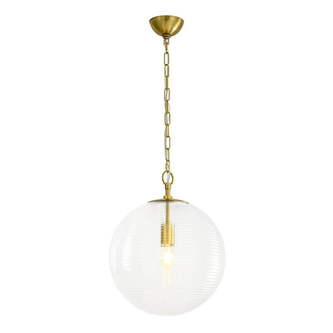 Mid-Century Brass 1-light Clear Reeded Glass Globe Pendant
