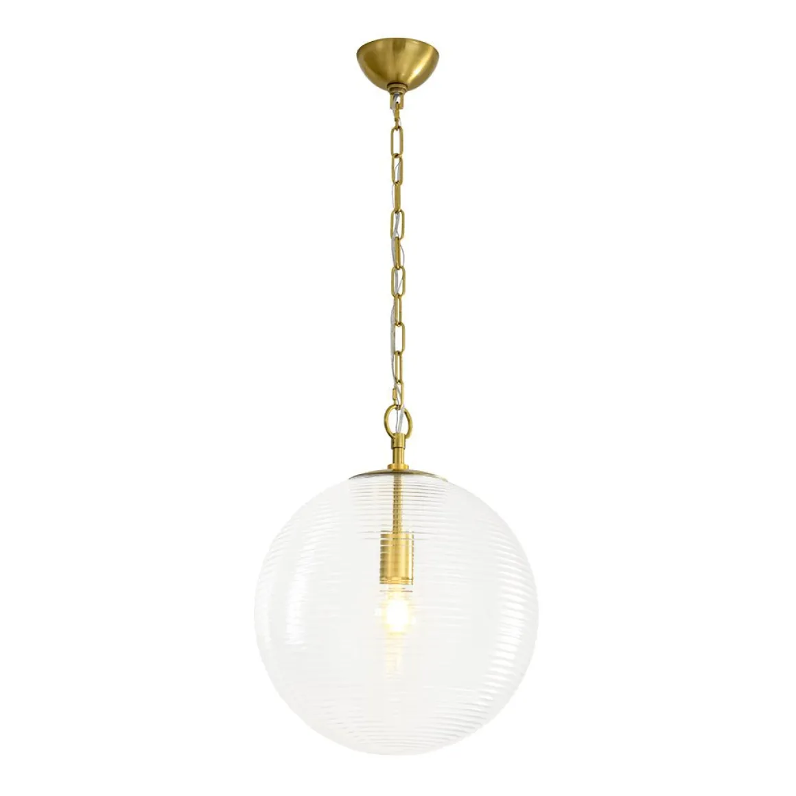 Mid-Century Brass 1-light Clear Reeded Glass Globe Pendant