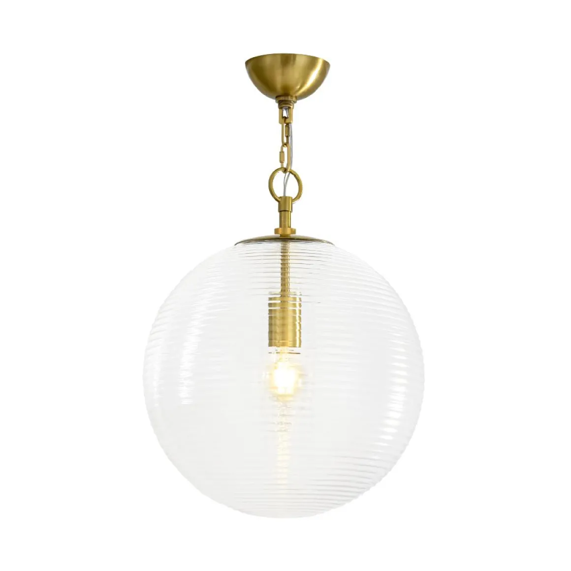 Mid-Century Brass 1-light Clear Reeded Glass Globe Pendant