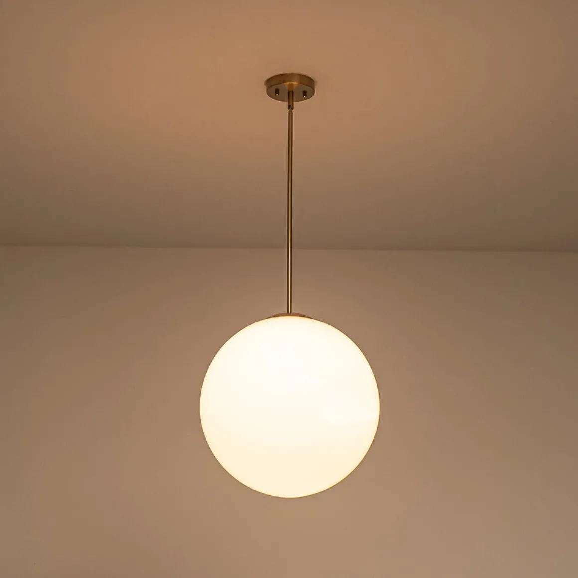 Mid-Century Brass 1-light Shine Opal Glass Globe Pendant