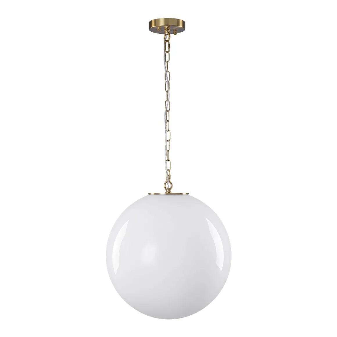 Mid-Century Brass 1-light Shine Opal Glass Globe Pendant