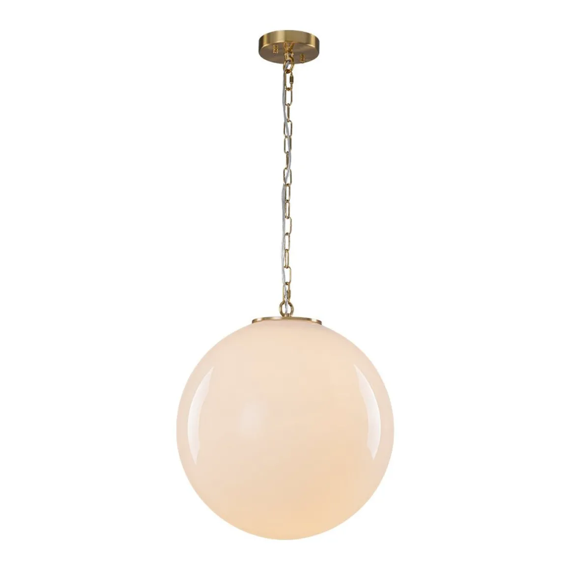 Mid-Century Brass 1-light Shine Opal Glass Globe Pendant