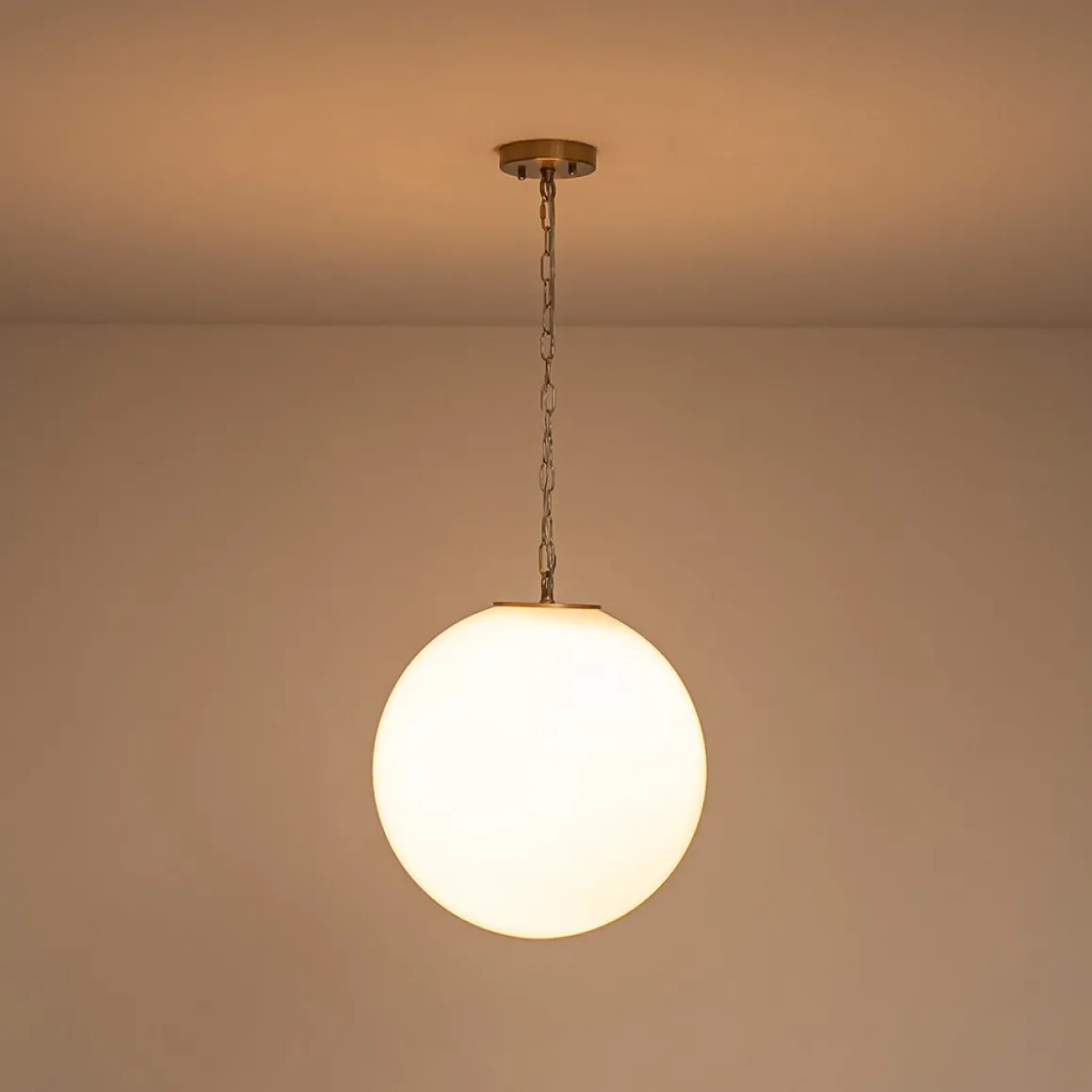 Mid-Century Brass 1-light Shine Opal Glass Globe Pendant