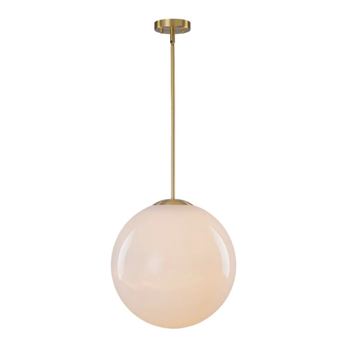 Mid-Century Brass 1-light Shine Opal Glass Globe Pendant
