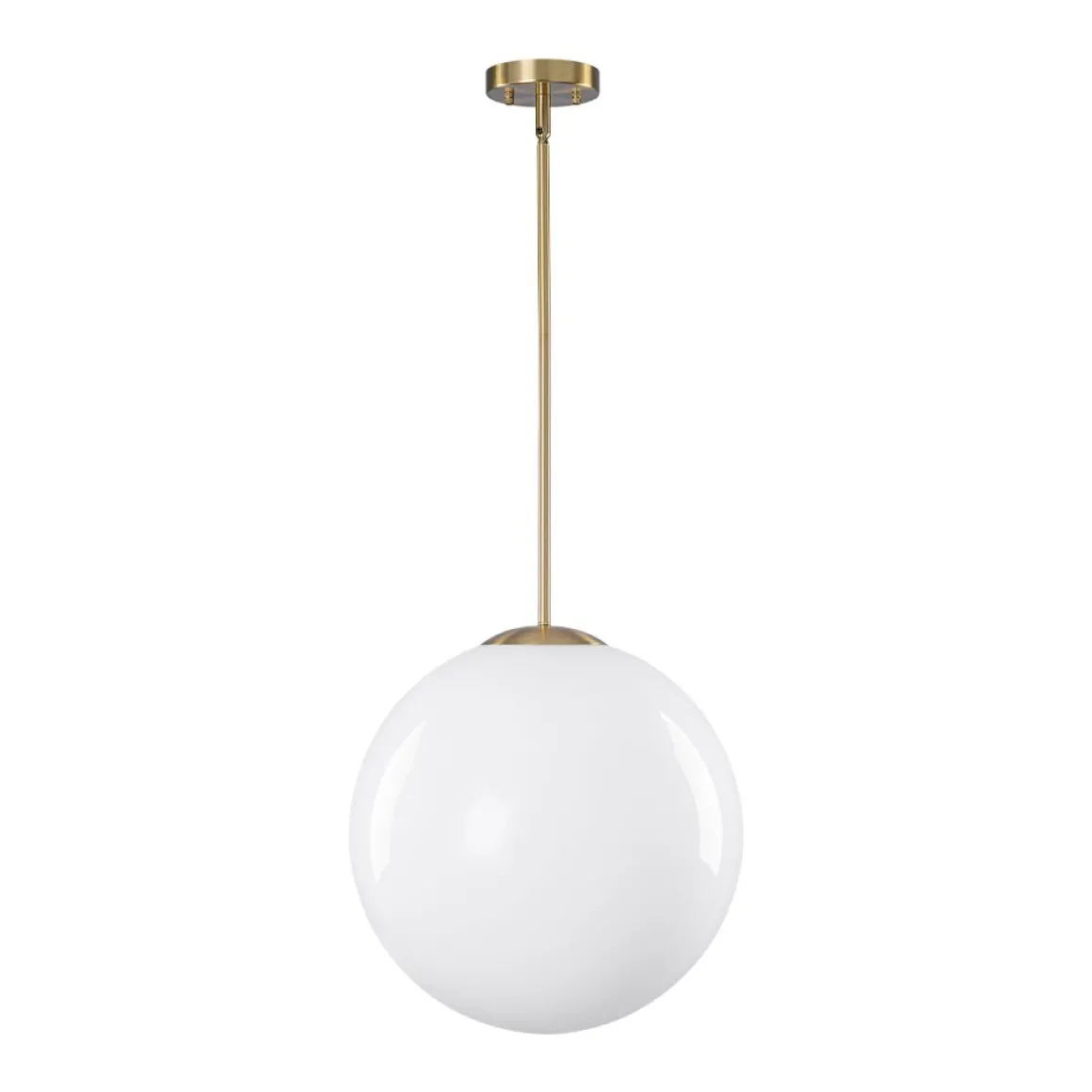 Mid-Century Brass 1-light Shine Opal Glass Globe Pendant