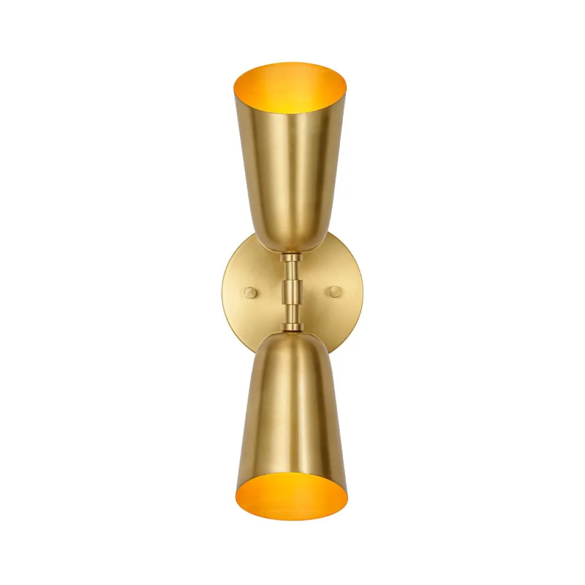 Mid-Century Brushed Brass 2-Light Up Down Dual Cone Wall Lamp