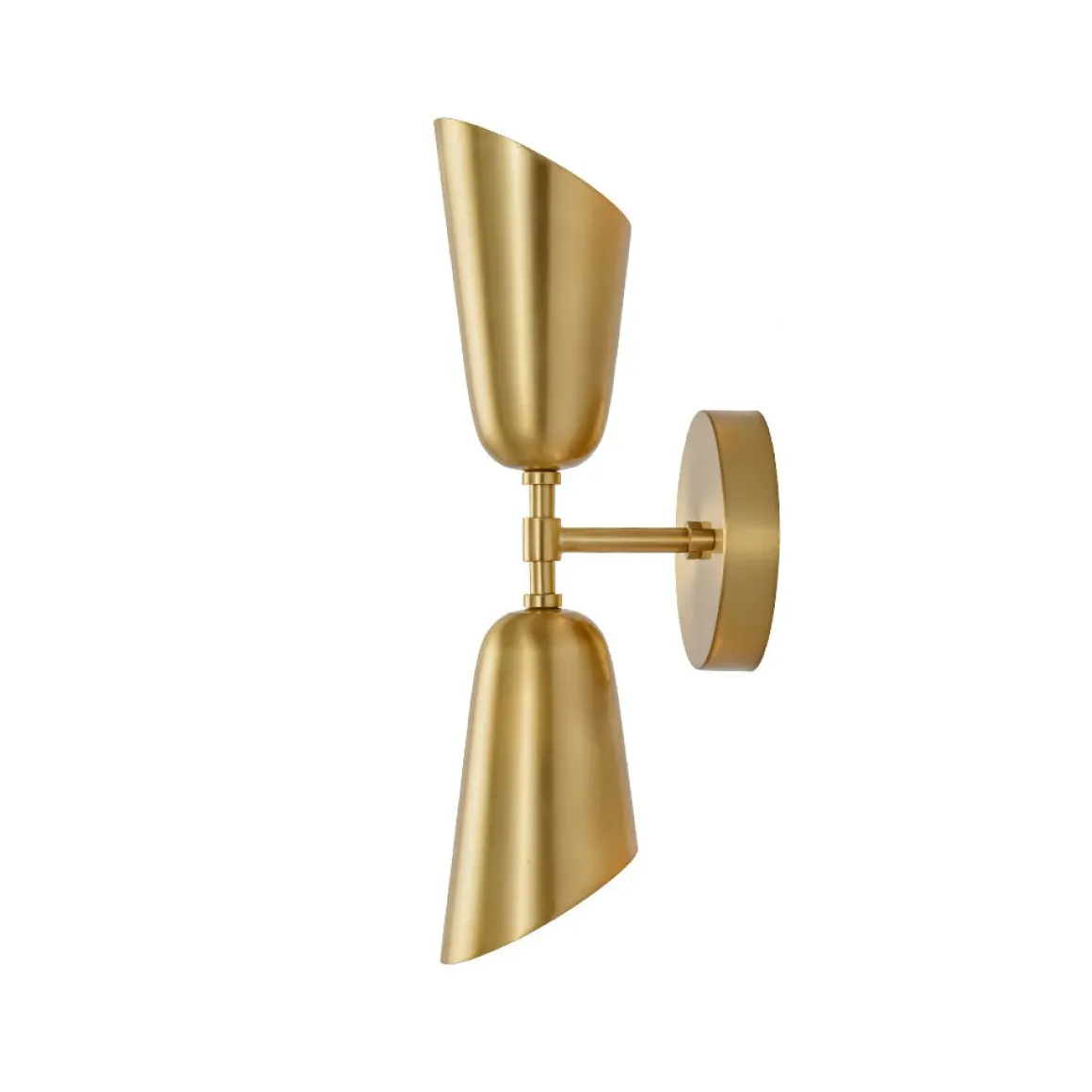 Mid-Century Brushed Brass 2-Light Up Down Dual Cone Wall Lamp