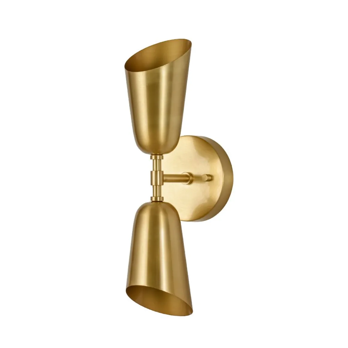 Mid-Century Brushed Brass 2-Light Up Down Dual Cone Wall Lamp