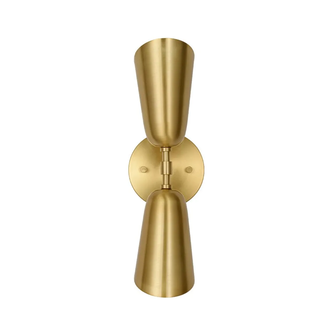 Mid-Century Brushed Brass 2-Light Up Down Dual Cone Wall Lamp