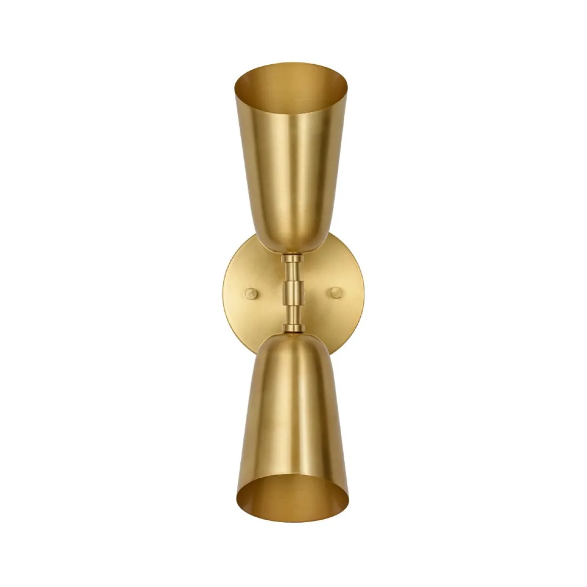 Mid-Century Brushed Brass 2-Light Up Down Dual Cone Wall Lamp