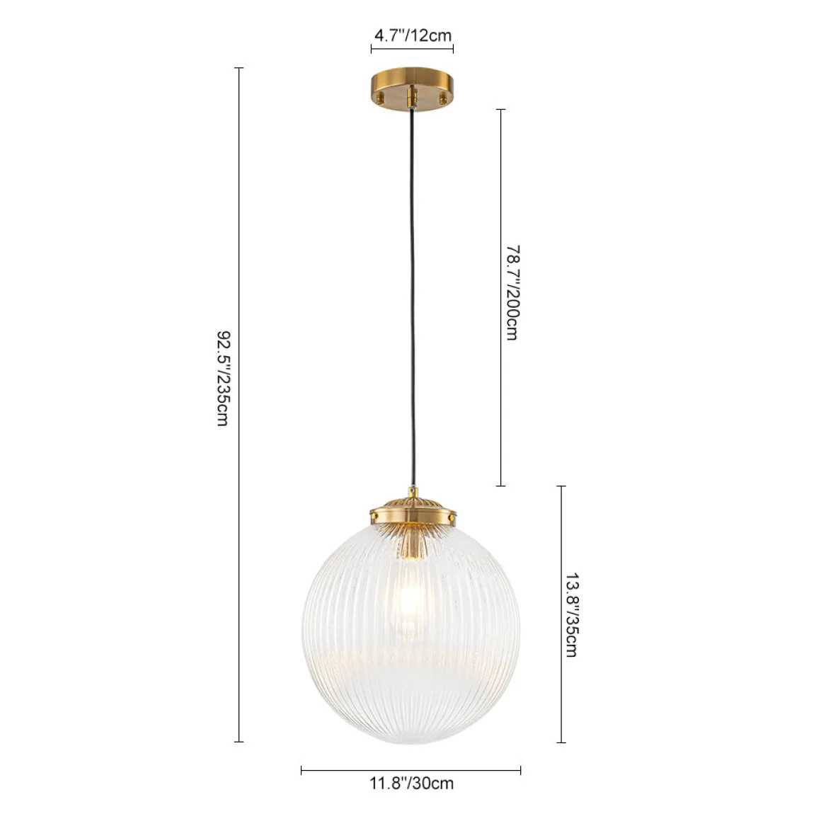 Mid-Century 1-Light Clear Ribbed Glass Globe Pendant