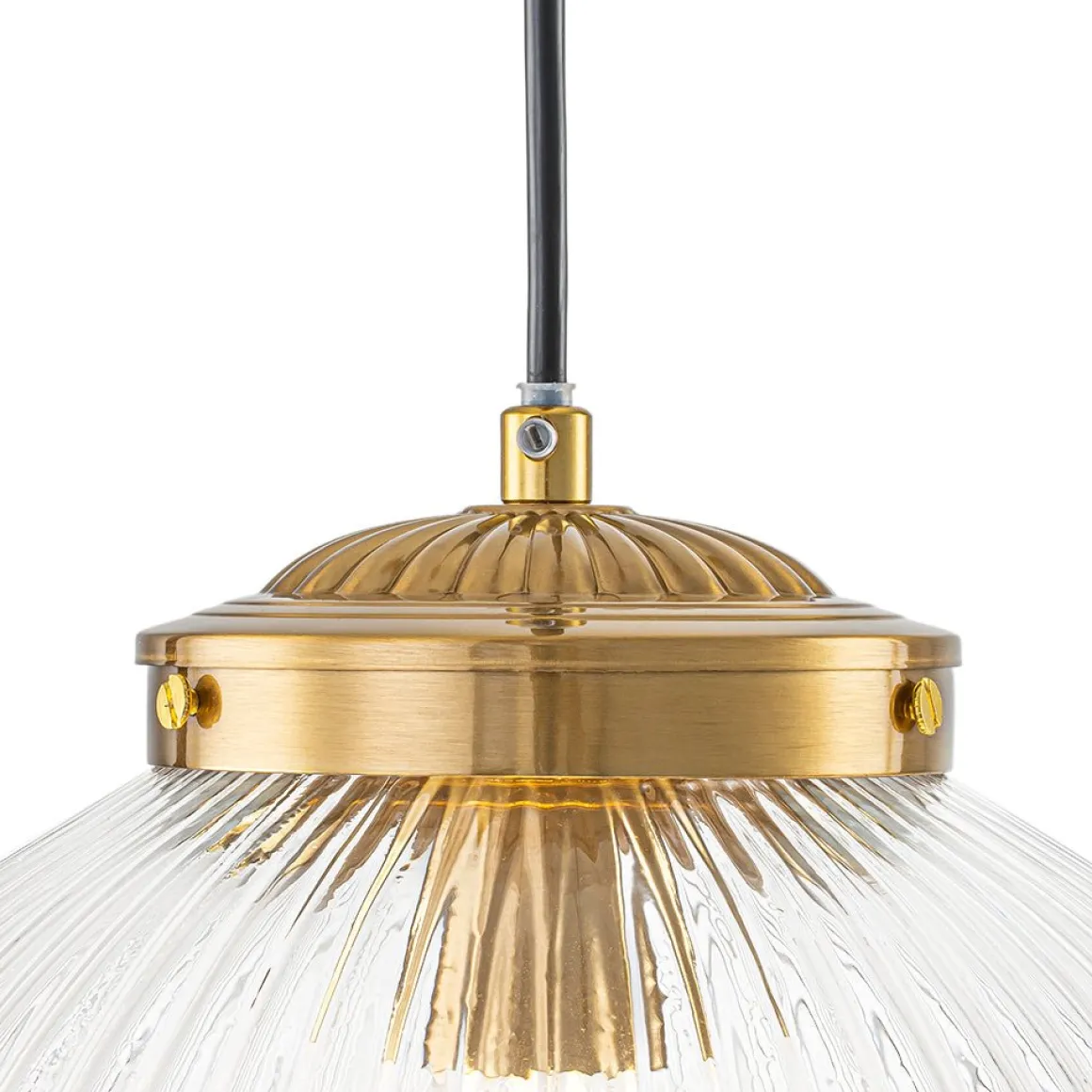 Mid-Century 1-Light Clear Ribbed Glass Globe Pendant
