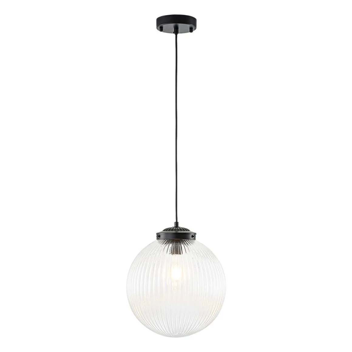 Mid-Century 1-Light Clear Ribbed Glass Globe Pendant
