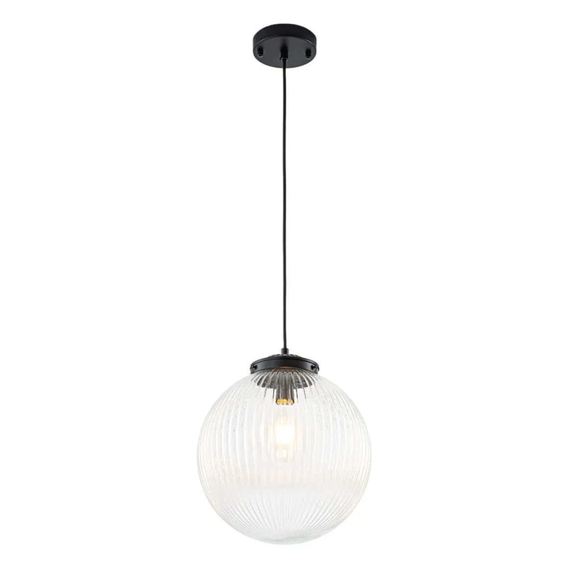 Mid-Century 1-Light Clear Ribbed Glass Globe Pendant