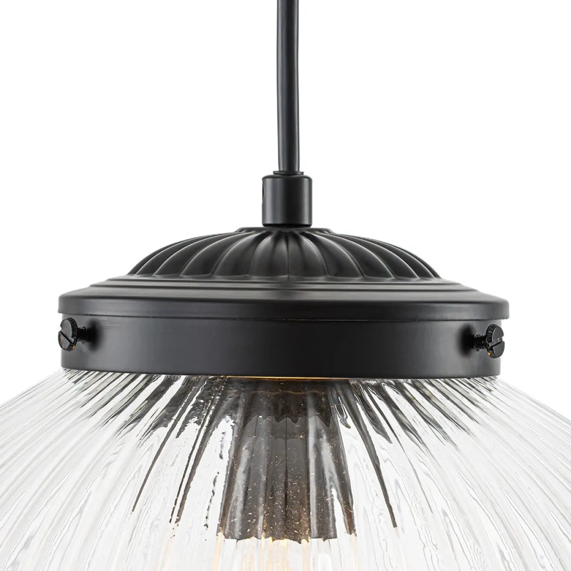 Mid-Century 1-Light Clear Ribbed Glass Globe Pendant