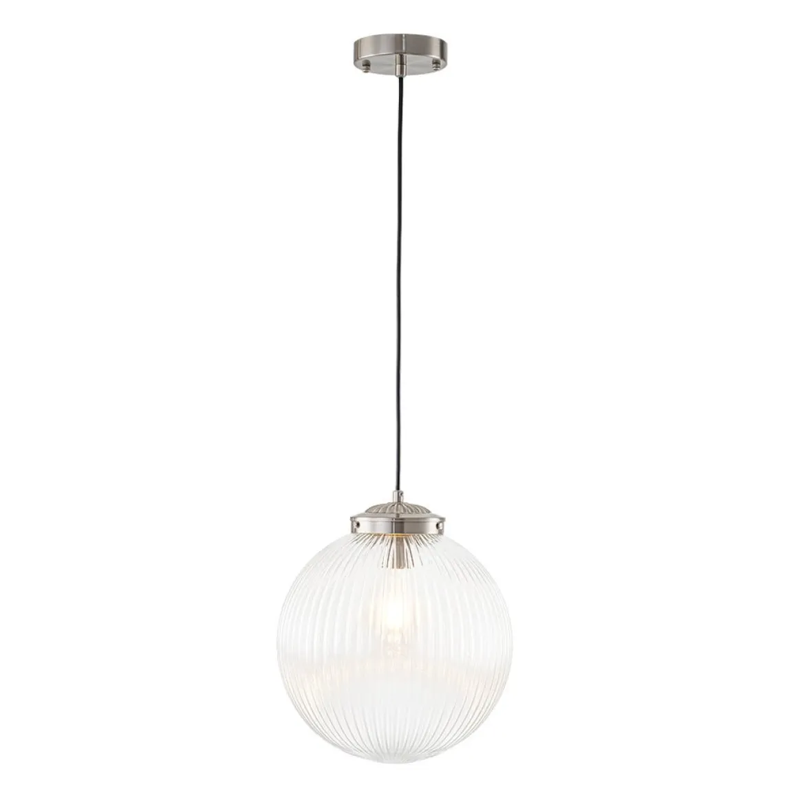 Mid-Century 1-Light Clear Ribbed Glass Globe Pendant