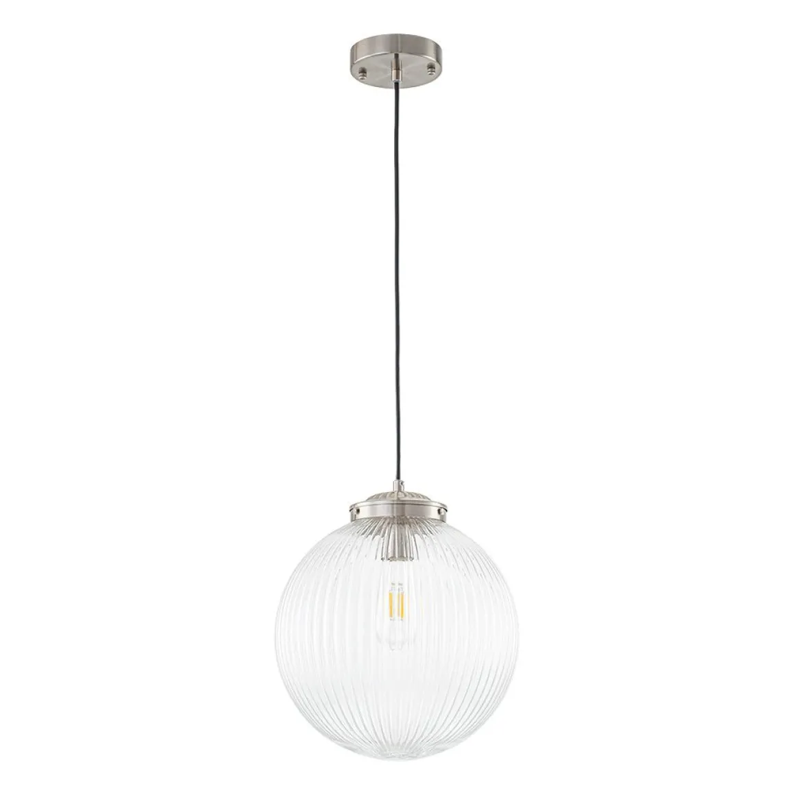 Mid-Century 1-Light Clear Ribbed Glass Globe Pendant